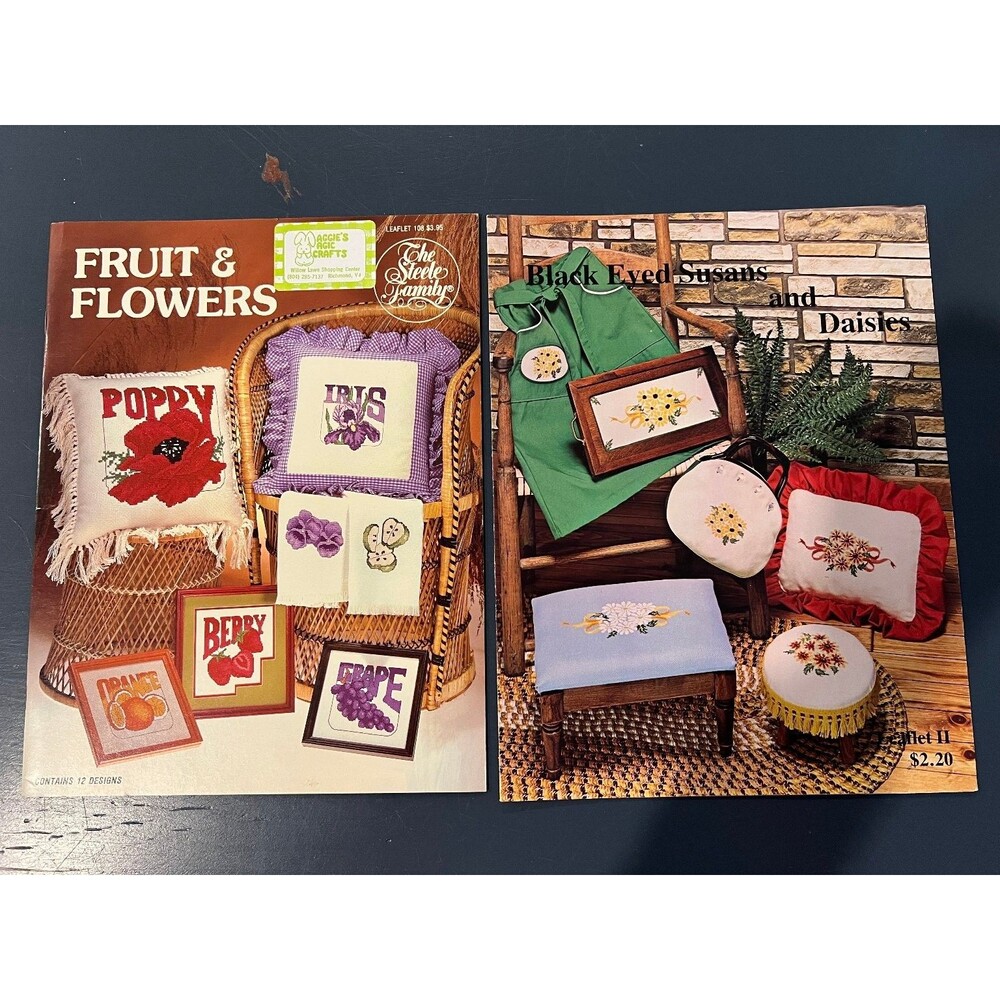 The Steele Family Cross Stitch Pattern Leaflet Lot Fruit Flowers Daisies
